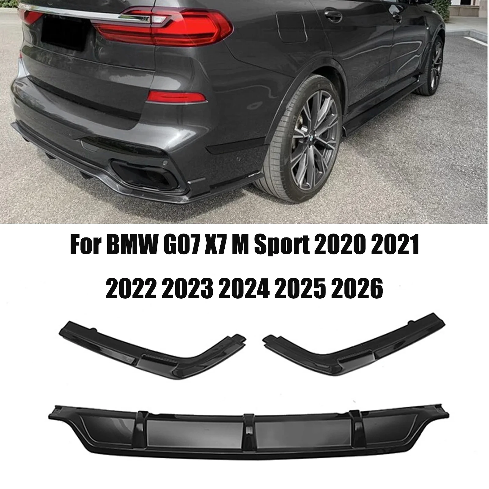 For BMW G07 X7 M Sport 2020 2021 2022 2023 2024 2025 2026 Automotive Rear Bumper Knight Style Diffuser Spoiler Lip Kit Black