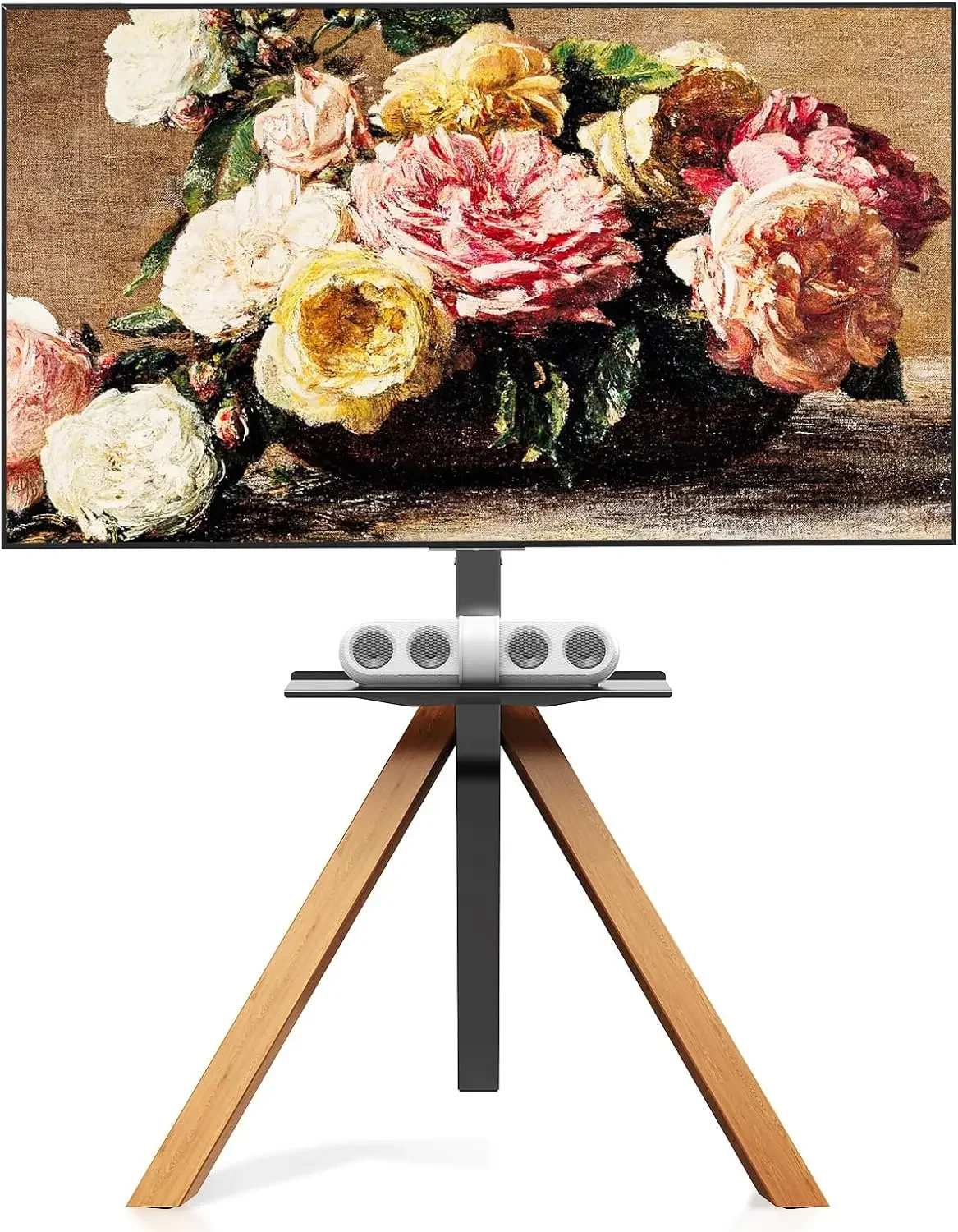 Tripod Easel TV Stand for 32 to 75 Inch LCD LED OLED Screen, Modern Floor TV Stand with Swivel Mount, Wooden Legs Minimalist Sty