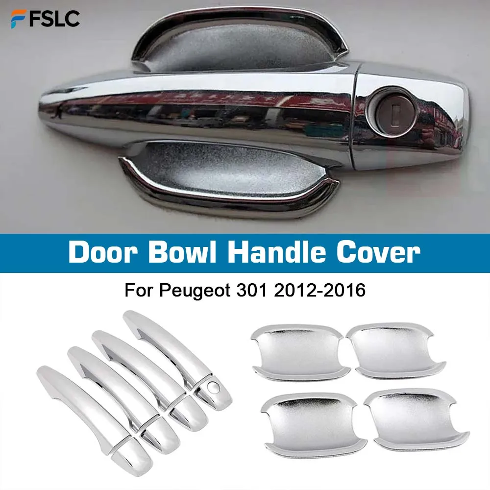 

⭐Genuine⭐ Car Upgrade Chrome Silver Stickers Door Bowl Handle Cover For Peugeot 301 2012-2016 Cars Accessories Decoration