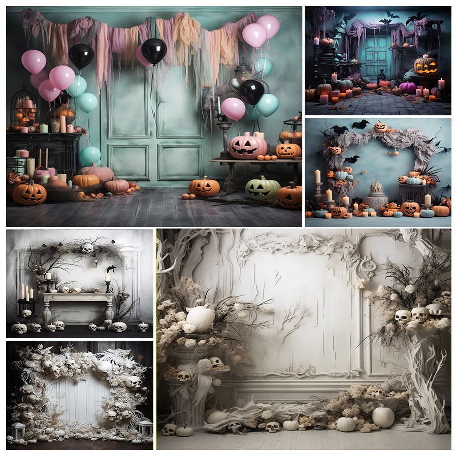 Halloween Photography Backdrop Horrible Graveyard Pumpkin Lantern and Full Moon Night Backdrop for Halloween Party Decoration