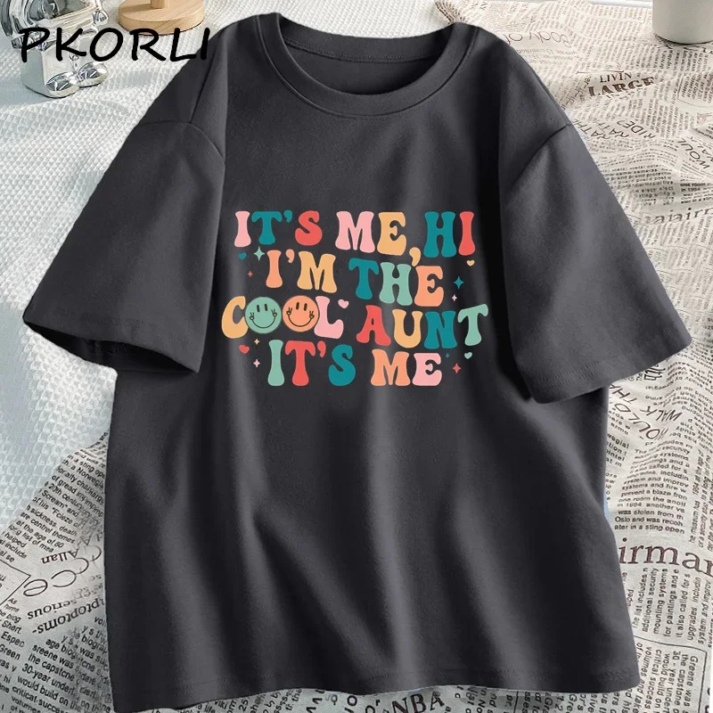 It's Me Hi I'm The Cool Aunt It's Me T-shirts Women Clothes Cool Aunt Club Tshirt Casual Cotton Short Sleeve Graphic Tee Shirt