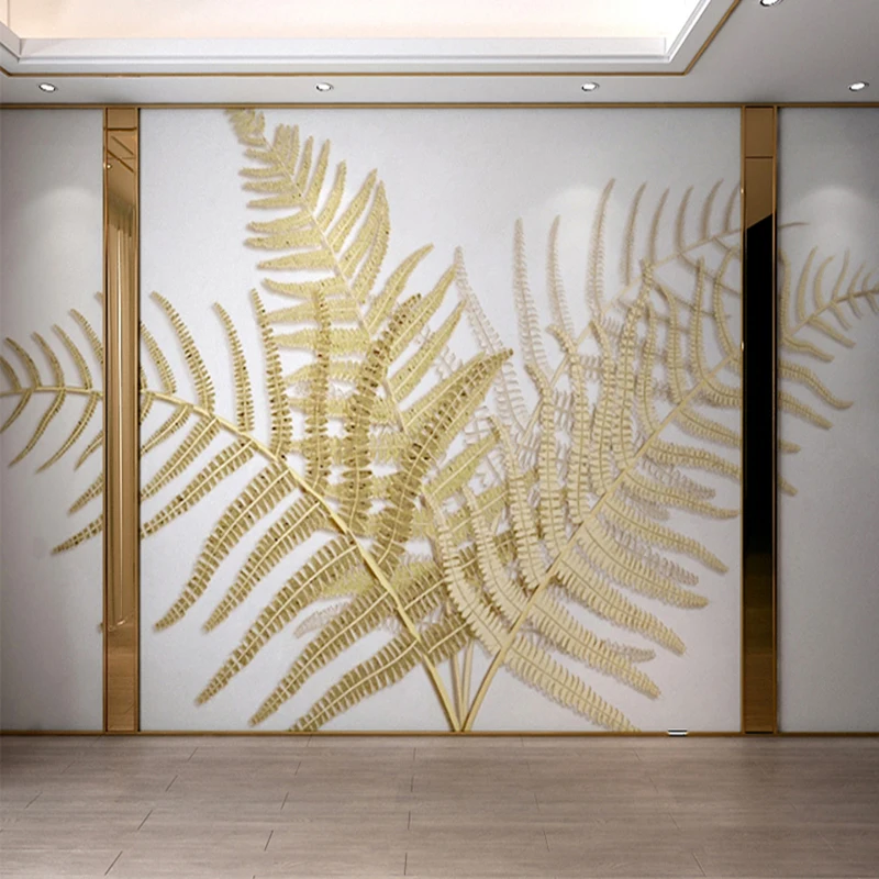 

Custom 3D Wall Murals Wallpaper Golden Embossed Creative Leaves Art Mural Luxury Living Room Sofa TV Background Papel De Parede