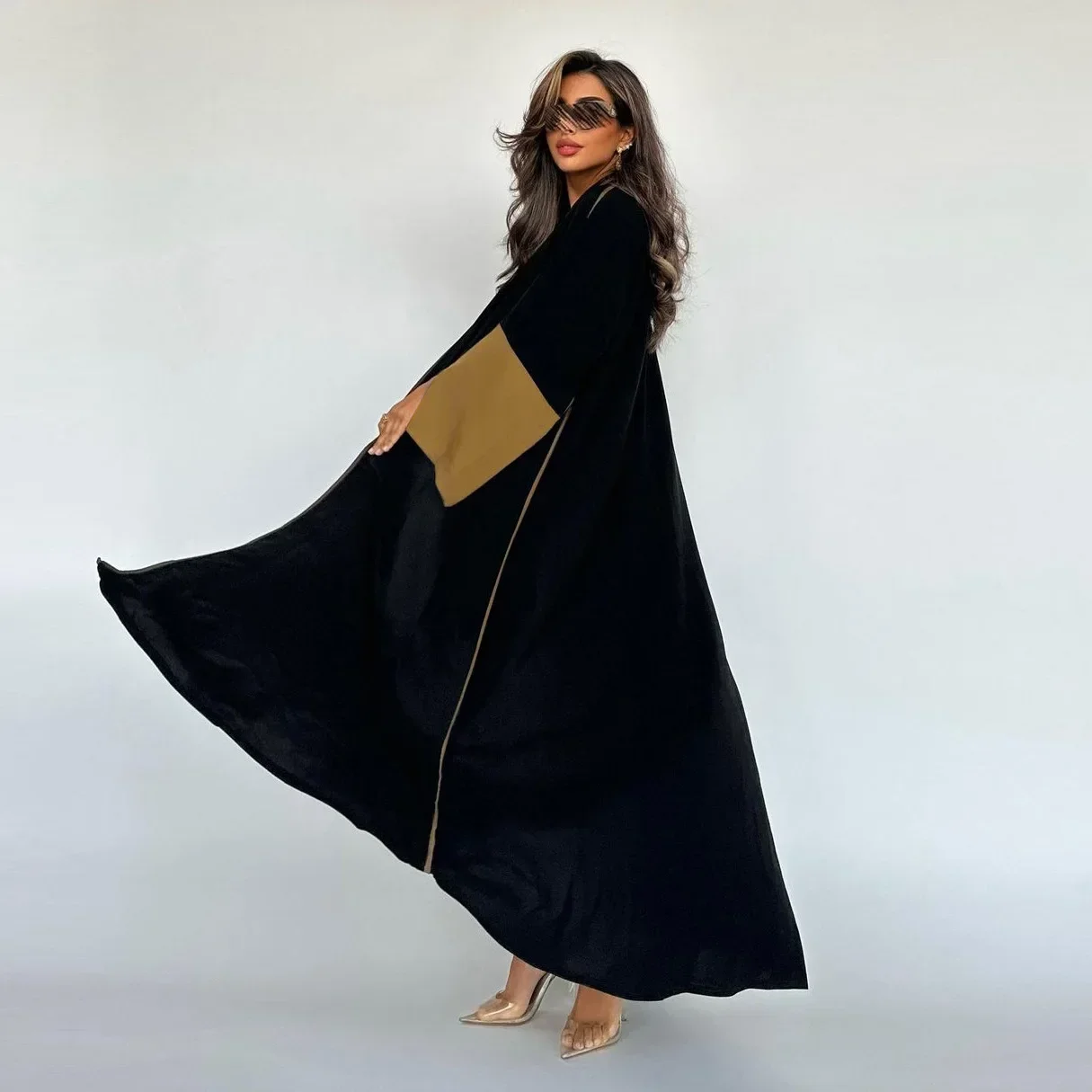 Eid Open Abaya Dubai Luxury Kimono Muslim Dress Patchwork Sleeves Black Gulf Tunics and Abayas for Women Islamic Clothing Kaftan