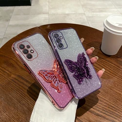 A 52 22 32 Gilitter Butterfly Phone Holder Case For Samsung Galaxy A32 A72 A52 A33 A73 A53 A14 A55 A12 A22 A35 4G 5G Stand Cover