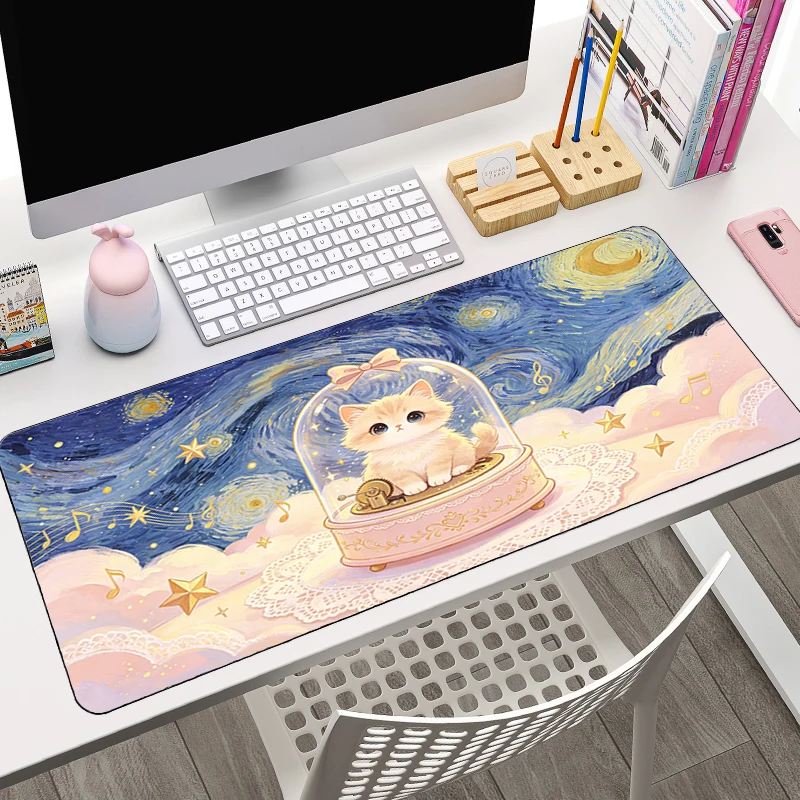 Cute Cartoon Cat Mouse Pad Gamer Mouse Mat Computer Keyboard Pad Purple office desk mat Laptop Gaming Accessories Large Mousepad