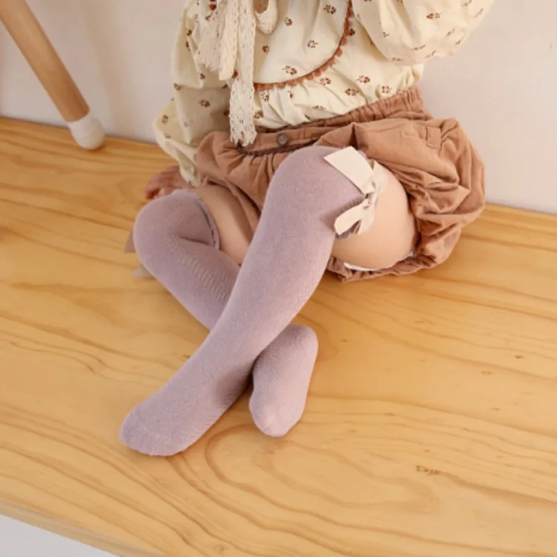 Calze lunghe al ginocchio in cotone per bambina, traspiranti con fiocco a farfalla, calze sopra il ginocchio per neonate