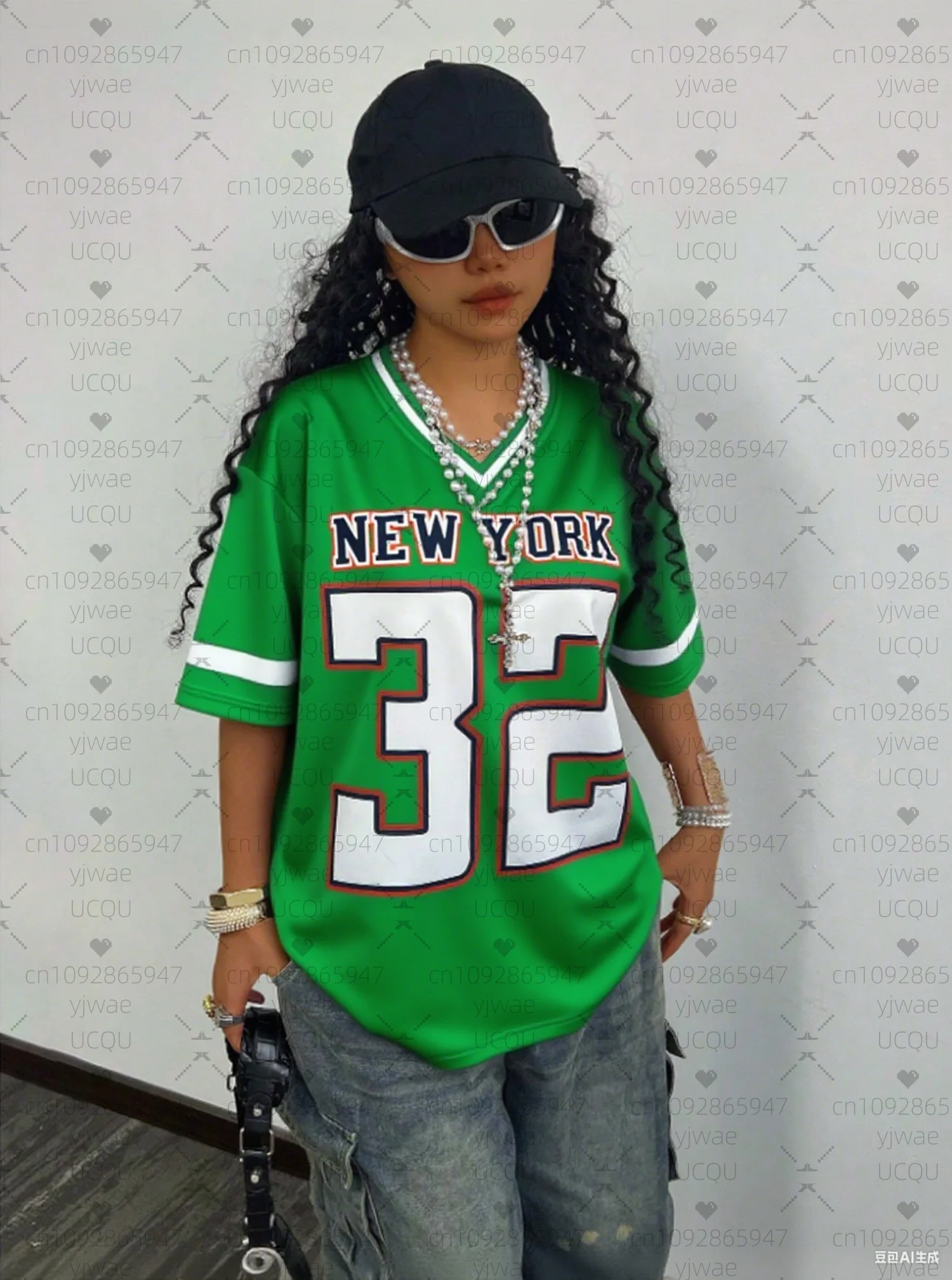 2025 النساء البيسبول الفانيلة نيويورك 32 طباعة الخامس الرقبة تي شيرتات قصيرة الاكمام الصيف المحملة شريط المتضخم تي شيرت رياضي