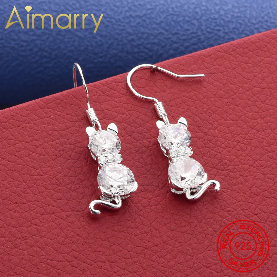 

High Quality Party Jewelry 925 Sterling Silver Zircons Cat Drop Earrings For Woman Fashion Elegant Trendsetter Christmas Gifts