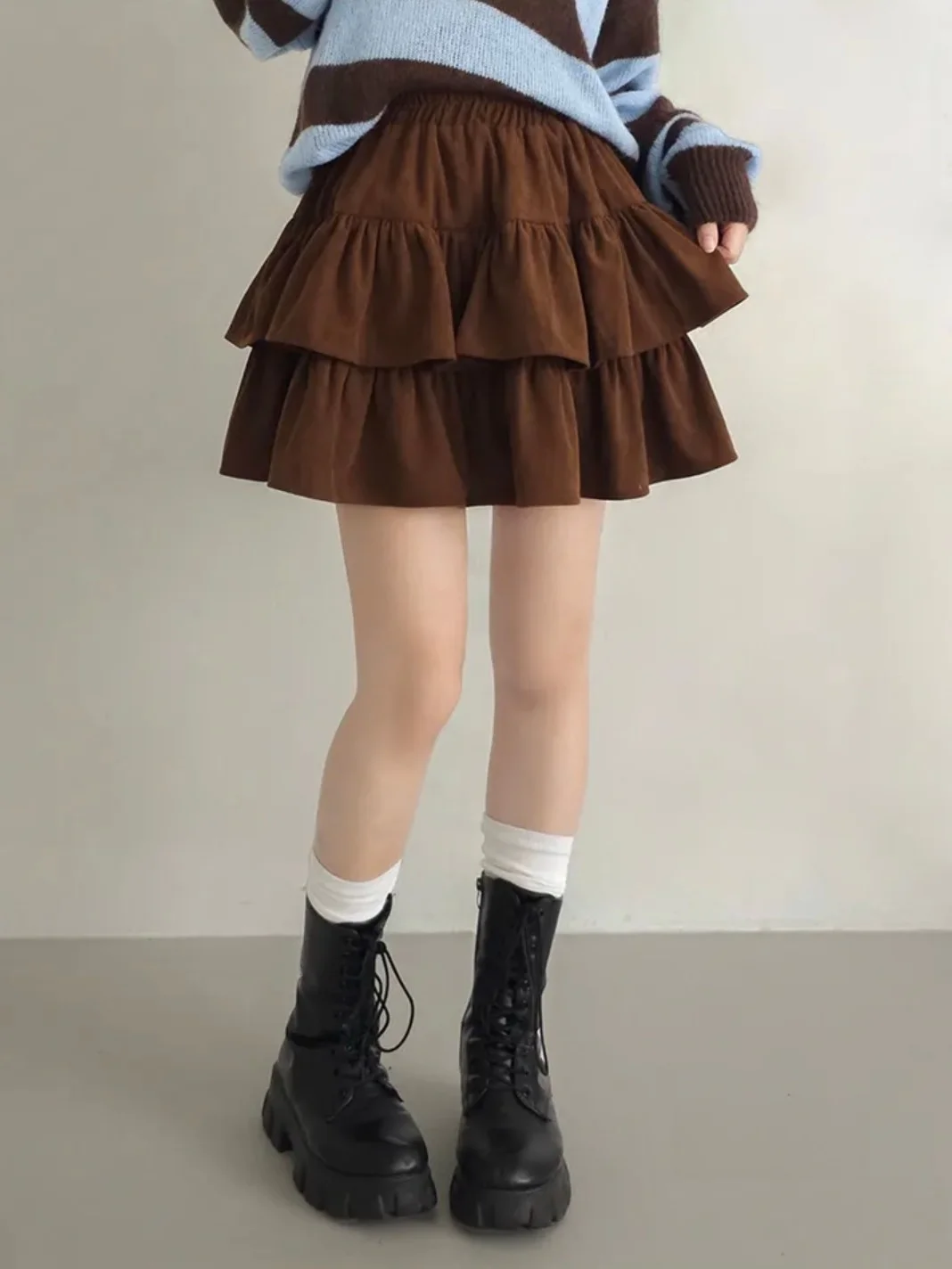 Retro Koreaanse Sle Hoge Taille A-lijn Rok Gezwollen Ruche Cake f Rok Ballet Afslanken Effect Unieke SEI Pendelen Sle