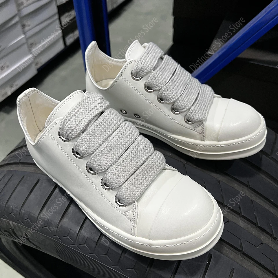 

Classic RO Men Shoes Jumbo Shoelace Leather Shoes Men's Shoes White Low Top Women's Sneakers Lace-up Men's Casual Shoes Fashion