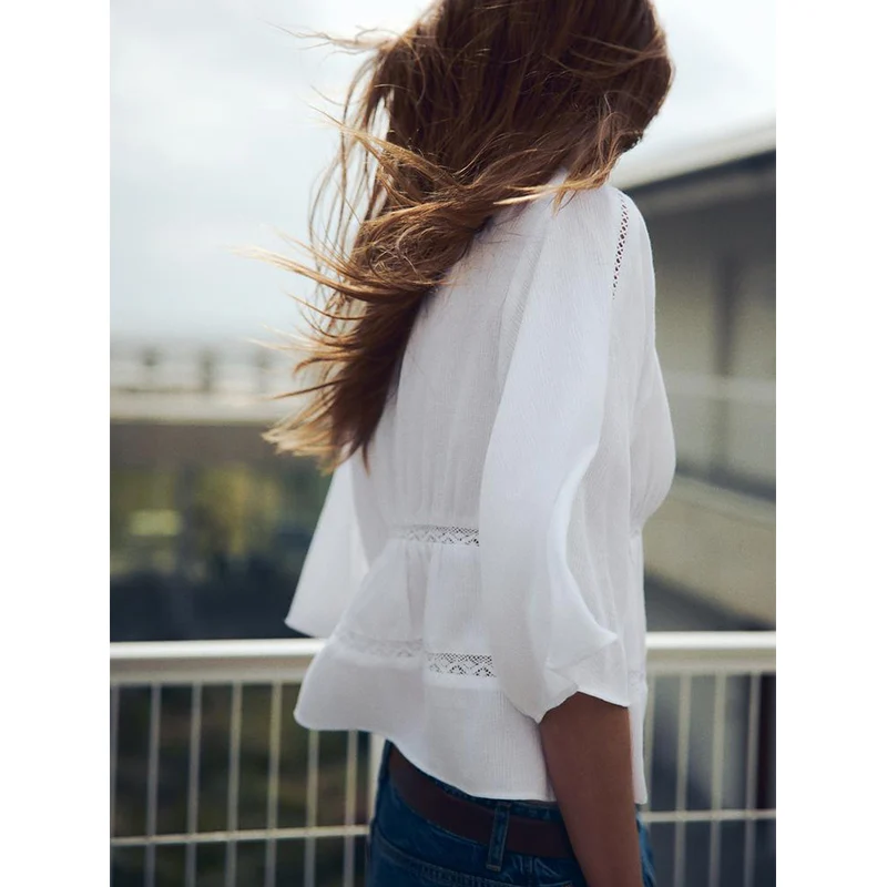 

White Bell Sve Open Cardigan Loose V Ne Vertical Lace Decoration Commute Sle Polyester Fiber Seven Sve Length
