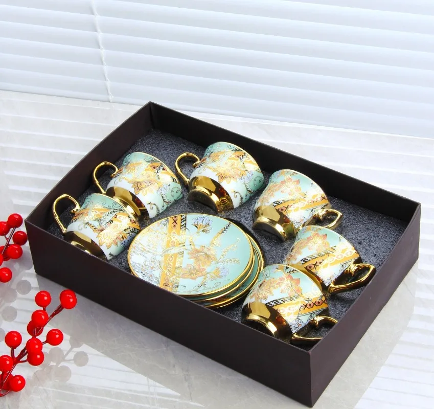 European ceramic cup electroplated coffee cup and saucer set mug practical light luxury retro