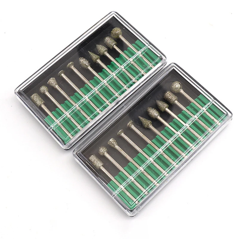 10 pz mola diamantata mista testa 3mm gambo 46 # lucidatura frese Abrasive punta da trapano montata per utensili rotanti Dremel