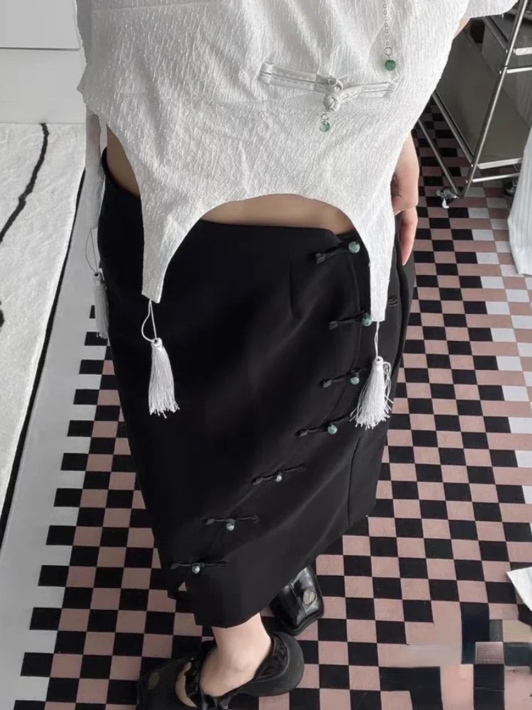 

Skirts Women Asymmetrical Minimalist Elegant Retro Summer Ladies Empire All-match Tender Stylish Chinese Style Midi Faldas Pure