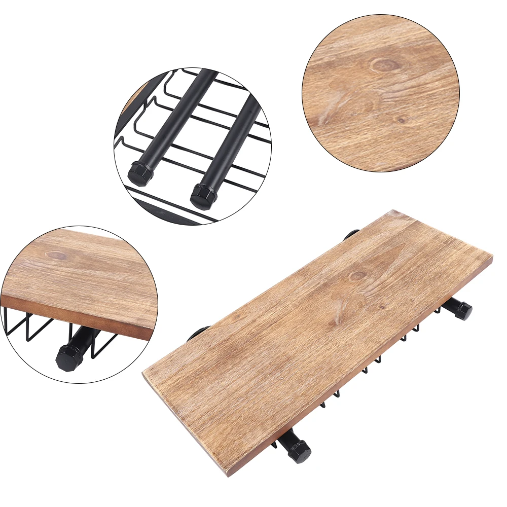 Wandmontiertes Weinregal 24x9,8 Zoll aus Kiefernholz & Eisen Weinlager-Displayregal mit Aufhängebügel für Gläser – Detail 6