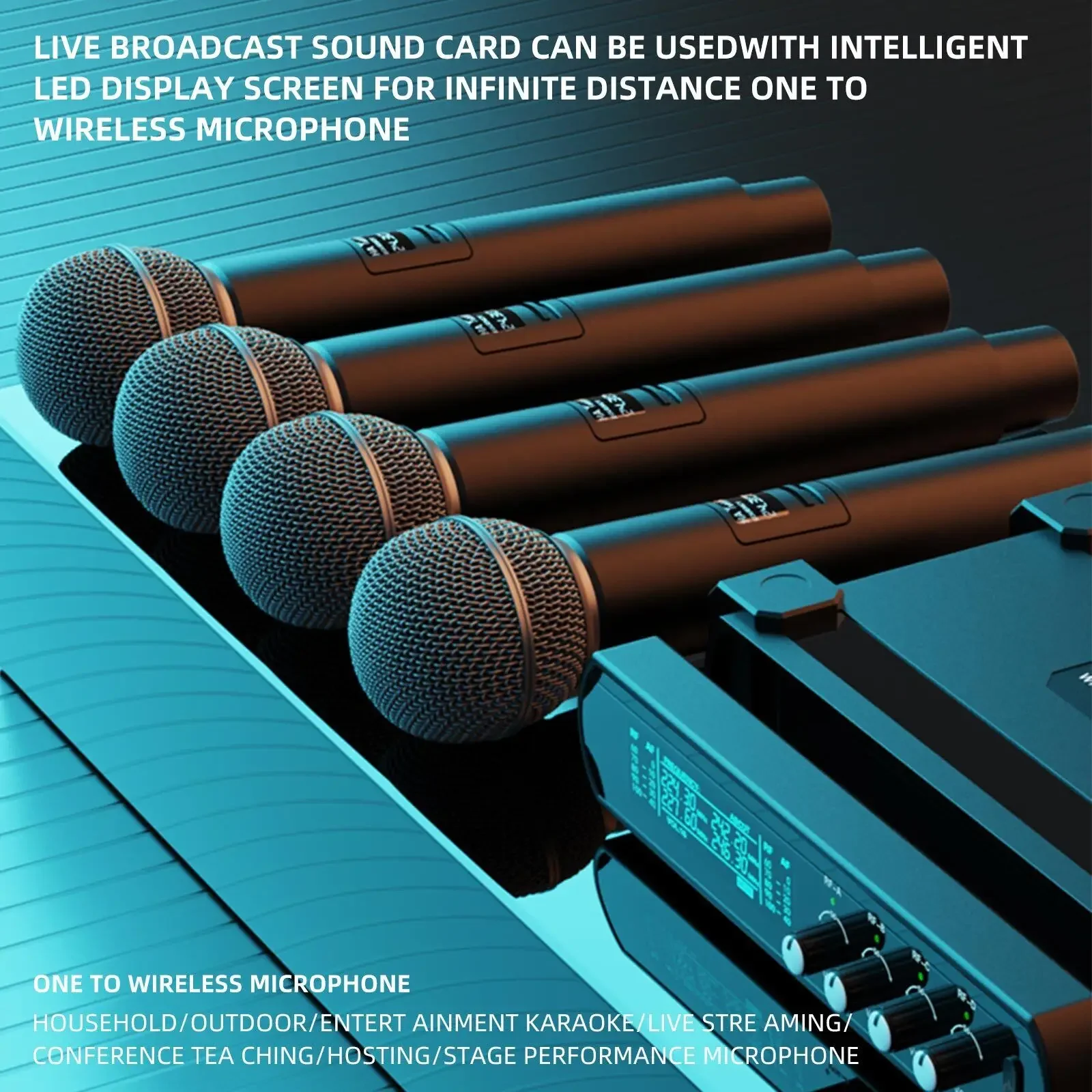 

High Definition Sound Quality Microphone Vhf Wireless 4 Channel with 4 Handheld Metal Dynamic Microphones Mic System