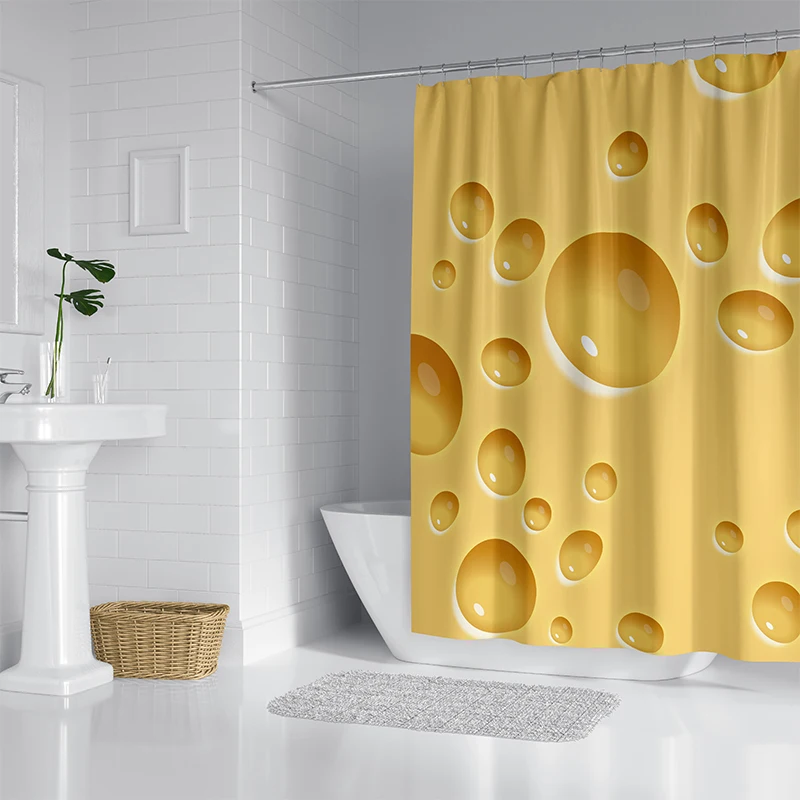 Aertemisi Swiss Cheese Funny Food Shower Curtain Set with Grommets and Hooks for Bathroom Decor