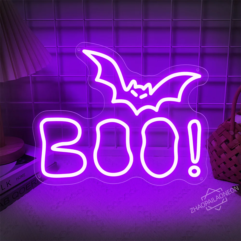 

Светодиодная неоновая вывеска BOO, световая вывеска на Хэллоуин, украшение для дома, стены, вечеринки, неоновая жуткая неоновая лампа Boo