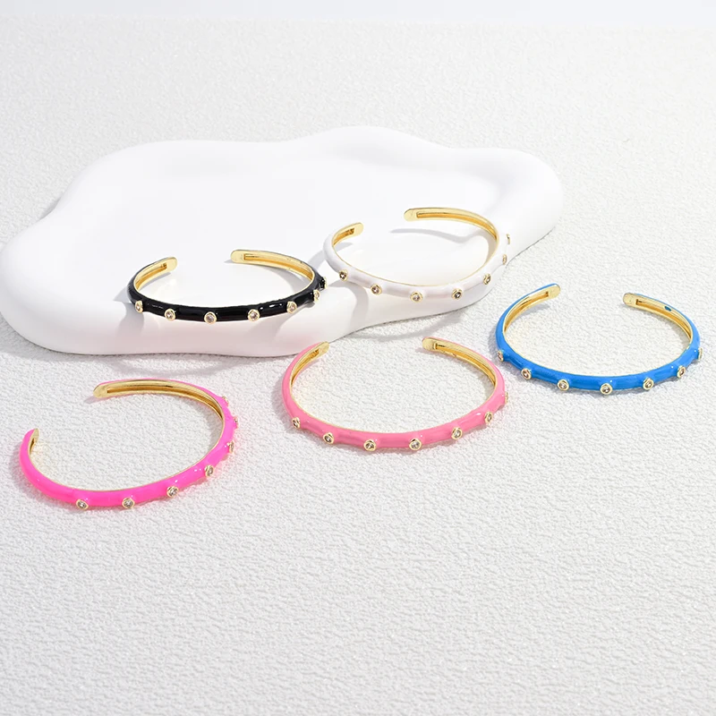 Open Bangle in Candy Colour and Dopamine Colour with Zircon Eyes, Enamel-Glazed Copper and Gold-Plated Jewellery:VL770
