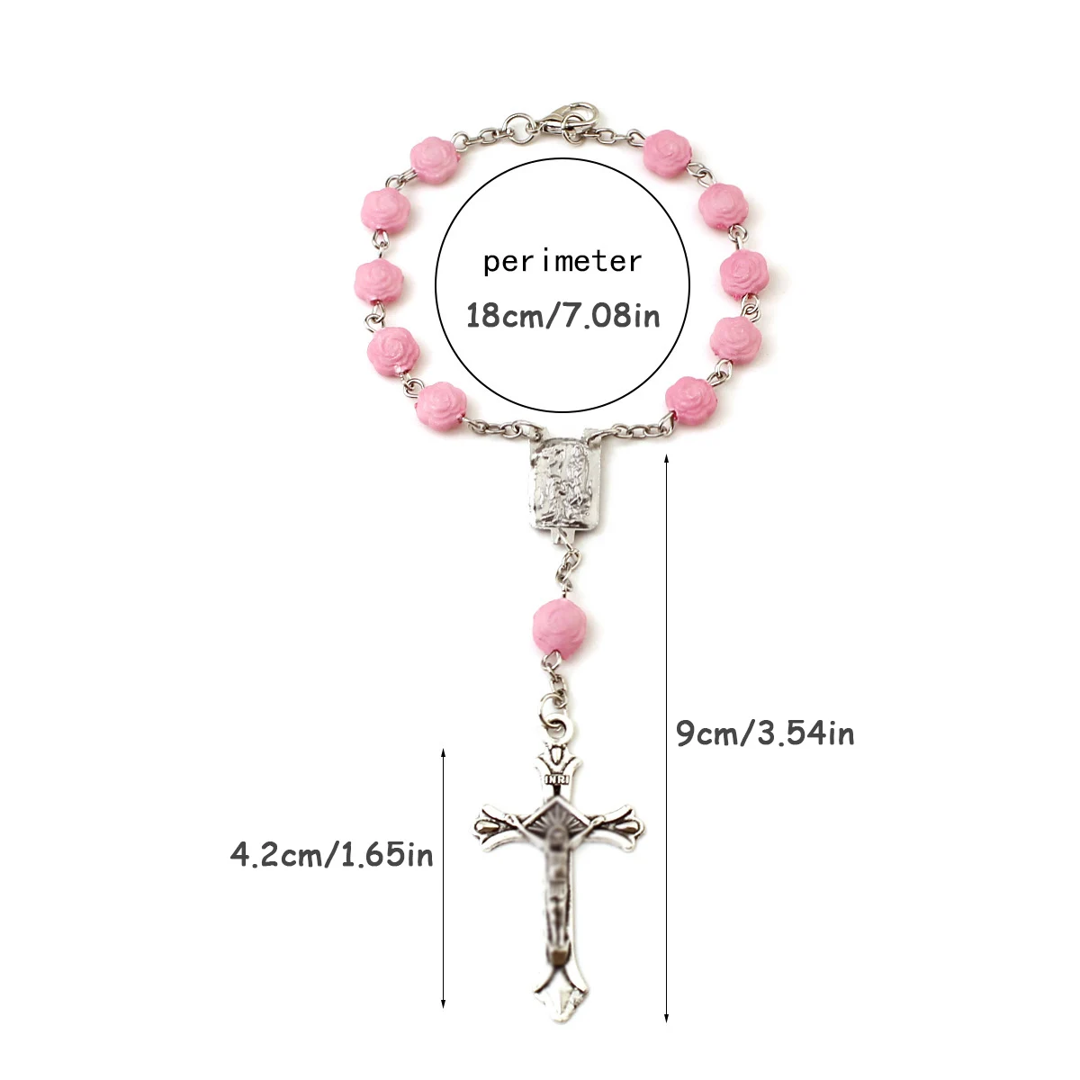 Ein Lenkrad-Dekorationsstück, ein einfaches rosa Rosenkreuz, kreatives Gebetsperlen-Autoanhänger-Accessoire. – Detail 7