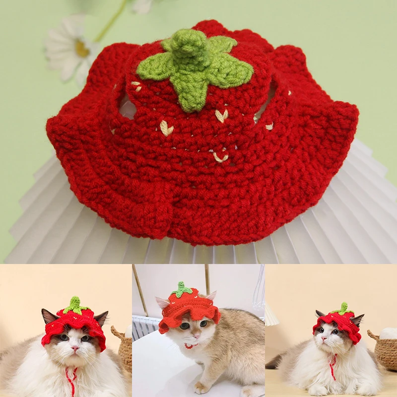 Pet Knitted Hat Cat Hat With Ear Holes Cute Kitten And Dog Headgear Pet Cosplay Hat