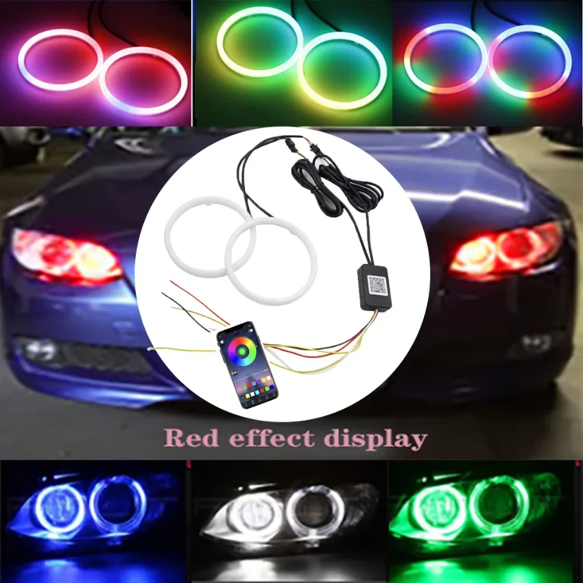 2pcIridescent Eye LED, Daytime Running Headlight Light with APP Control Multiple Light Colors Synchronized to Music. 60MM-100MM