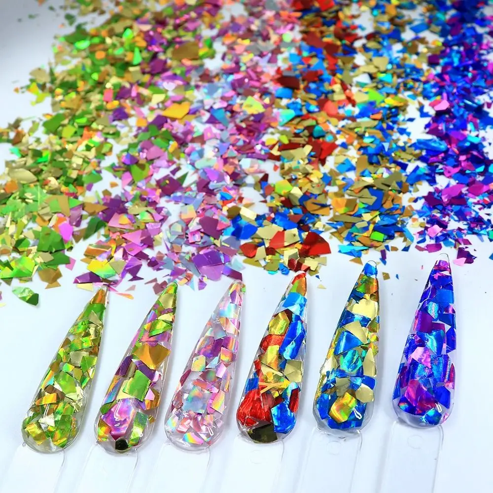 Iridescent Nail Art Sequins Irregular Shape 3D Holographic Nail Decorations Shiny Fragment Broken Glass Sequins DIY Nail Art