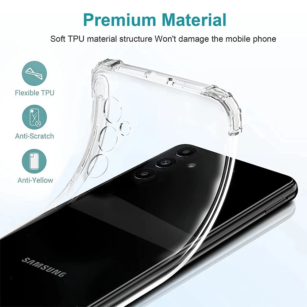 Shockproof Soft Silicone Phone Cover, Clear, Samsung Galaxy S23 S24ULTRA A14 A34 A54 A24 A33 A53 A73 A13 A55 A35 A05 A04 A15 A25