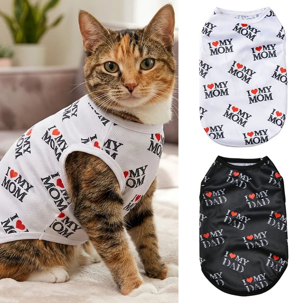 Roupas macias para gatos, para o verão, respiráveis, camisa, colete, leve, estampa de letras, pulôver para gatos, roupas para cachorros