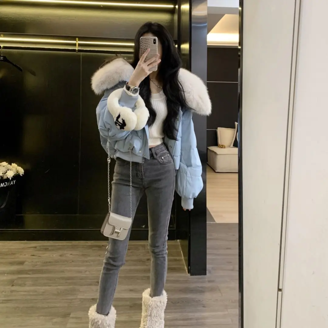 تصميم الأزياء الشعور الربط كبير الفراء طوق الملابس المبطنة بالقطن الشتاء سترة دافئة سميكة جديدة #5