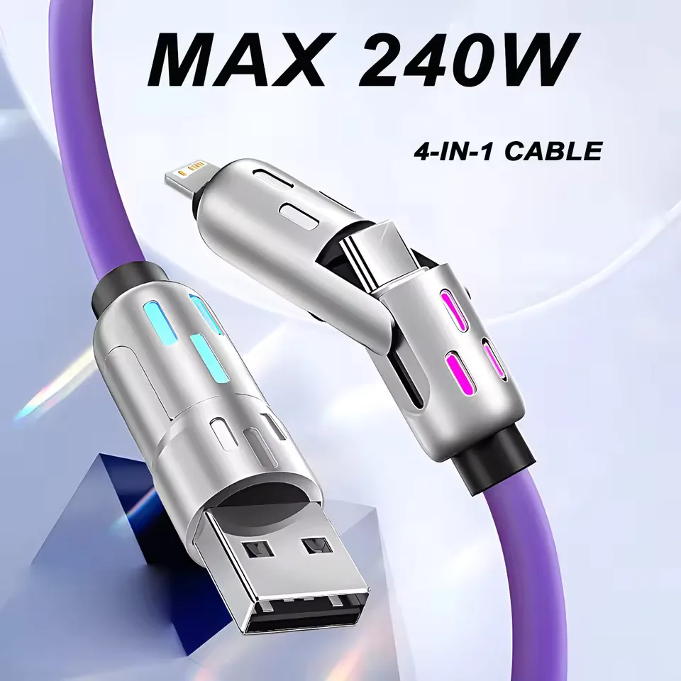 4-IN-1 240 واط USB نوع C إلى USB C كابل PD سلك شاحن سريع آيفون 16 برو ماكس 17 باد شاومي سامسونج اللوحي USB C سلك البيانات #1