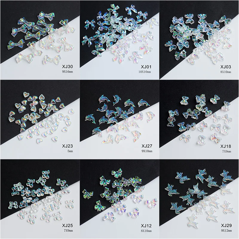 2022 New Acrylic Aurora Collection 30 Style Flat Back Nail Art Rhinestones 30/100Pcs Apply To DIY Manicure Decoration Accessorie
