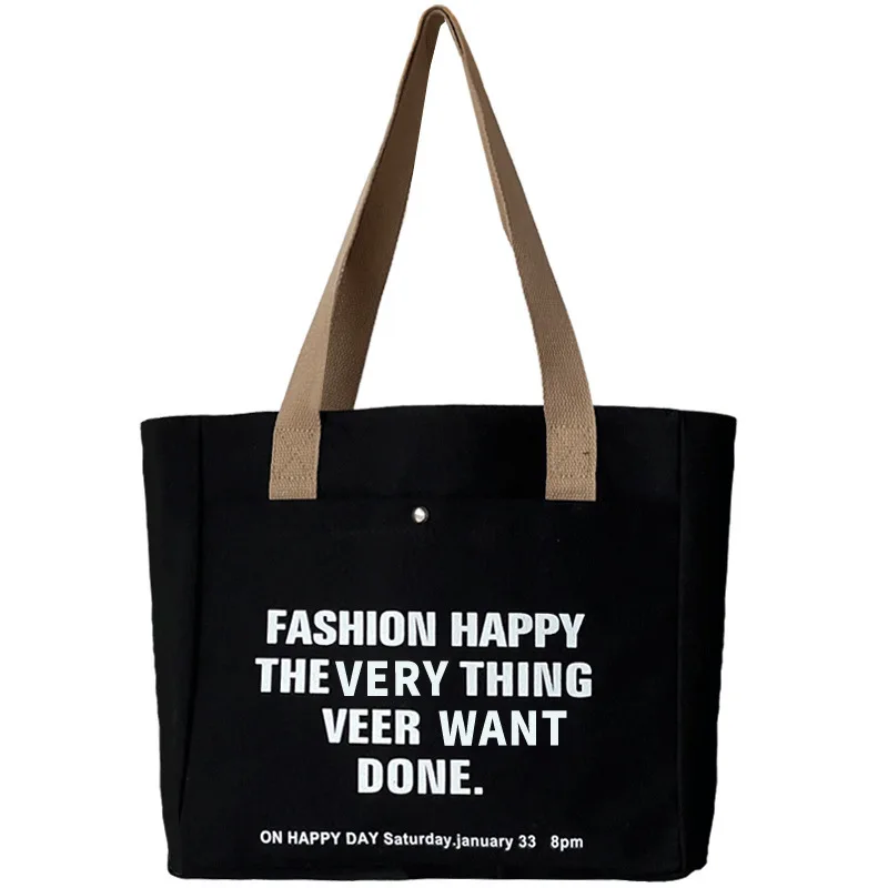 Female student canvas bag Korean version large capacity letter shoulder bag handbag simple fashion canvas bag tutoring handbag