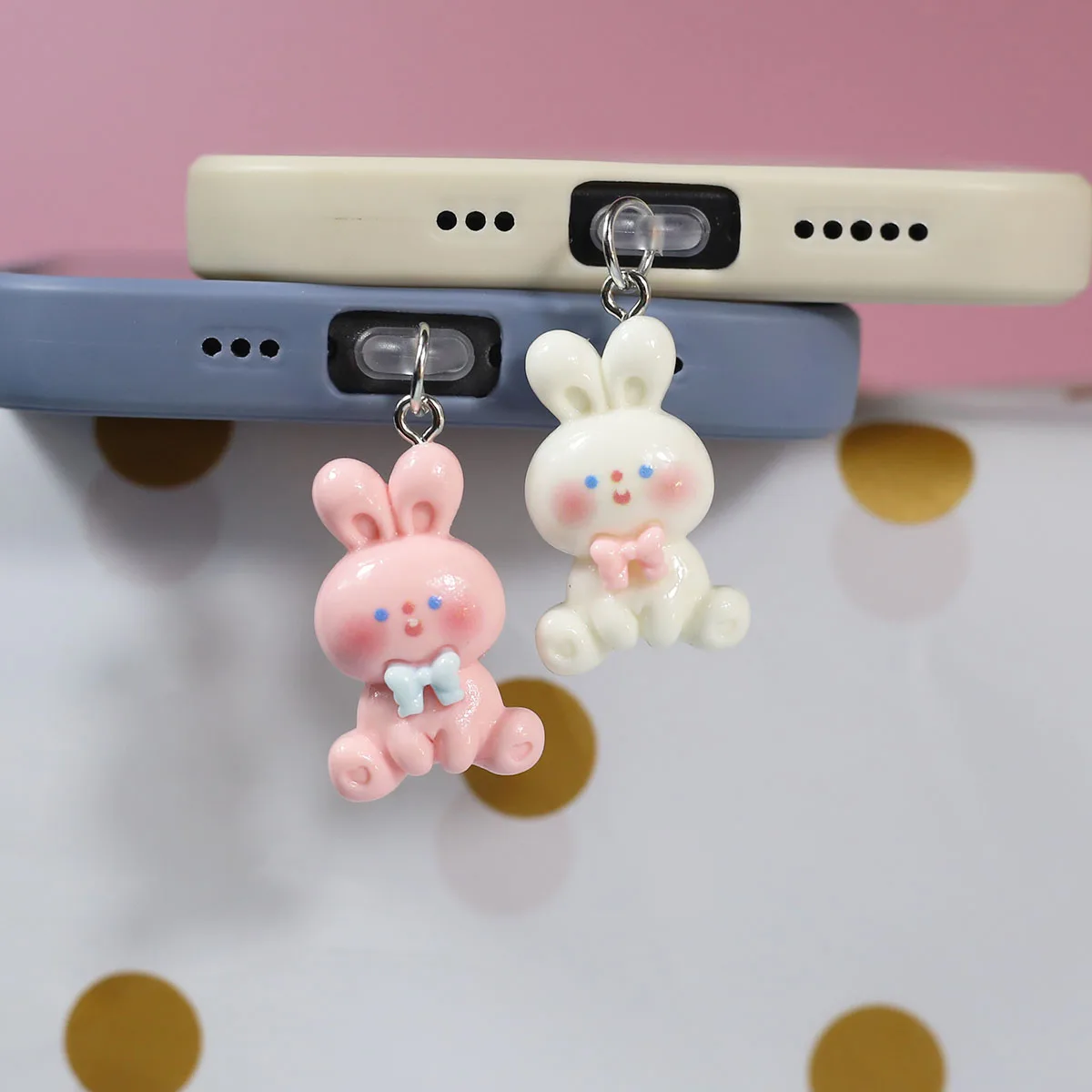 

Sitting Rabbit Cute Cartoon Animal Phone Colorful Pendant, Phone Dust Stopper Suitable for iPhone Samsung Type-C Interface Decor