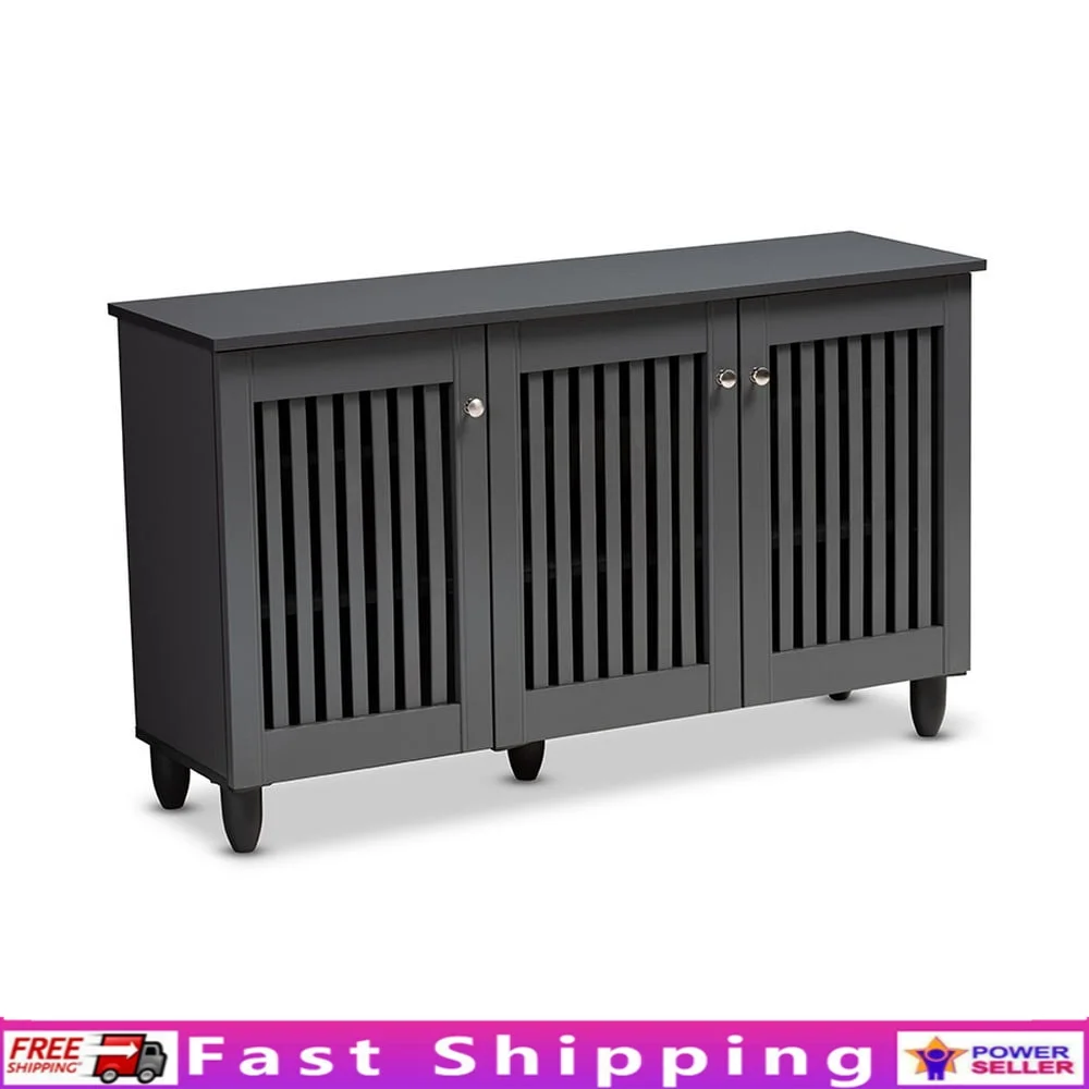 

3-Door Wood Entryway Shoe Cabinet with Ventilated Doors Magnetic Closure Stylish Indoor Shoe Storage Organizer Assembly Required