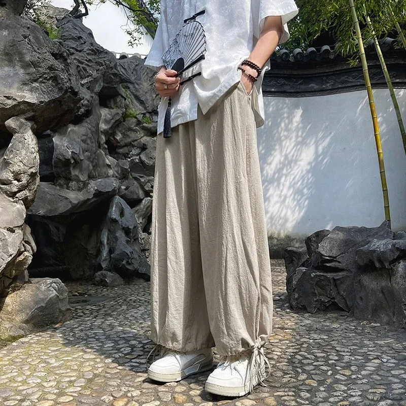 GELITAYIN Thin Summer Loose Male Cropped Trousers Cheap Trend Sale Original Clothing Designer Xxxl Solid Color Men's Casual Wide