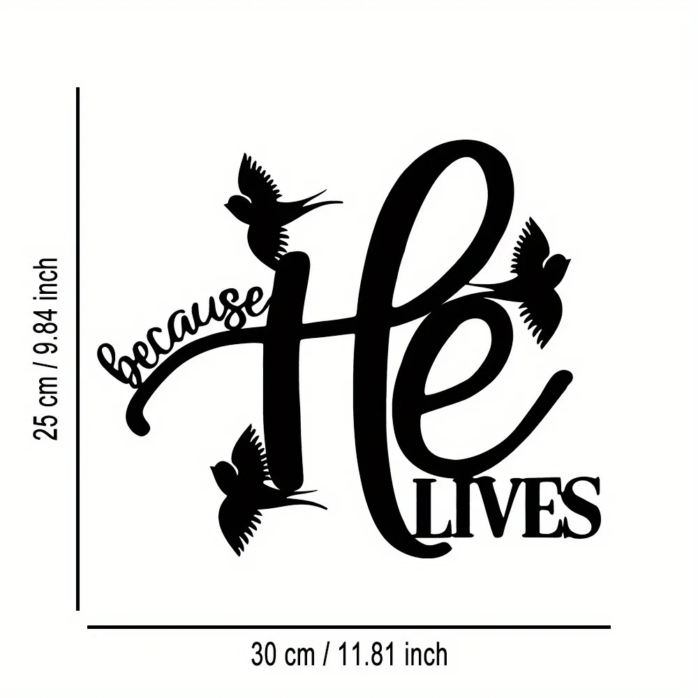 CIFBUY Metal Wall Art He Lives Cross Bird Sign Gold Cursive Religious Decor for Living Room Home Hanging