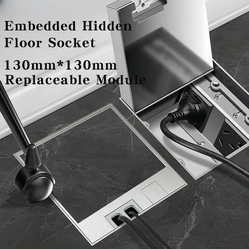 

130mm * 130mm Embedded Hidden Floor Socket EU/IL/IT/Korea/US/FR/BR Plug Adapter Metal Panel Thinly Inserts Embedded Socket