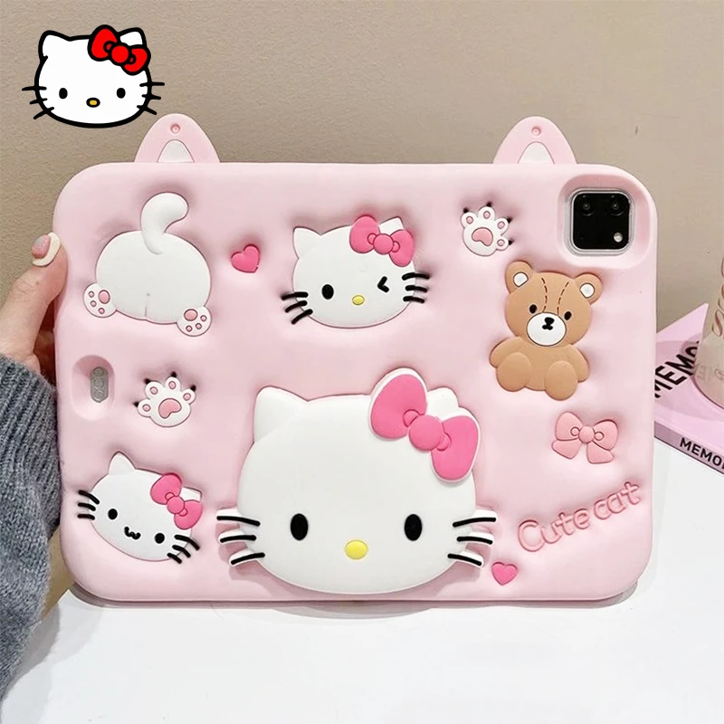 

Kawaii Sanrio HelloKitty Ipad защитный чехол милый мультяшный силиконовый 3D-подставка для девочек «все включено» защитный чехол от падения подарок