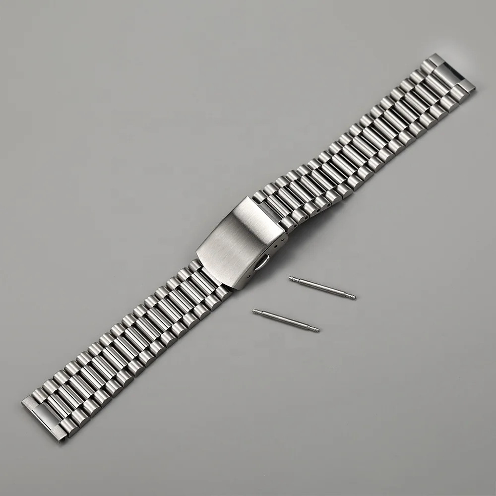 Silver Stainless Steel 18MM 20MM 22MM Flat President Watch Band Strap Band Bracelet Fit For RLX SKX Watch