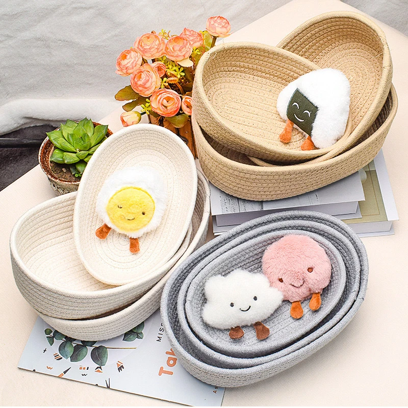 Nordic Cotton Rope Woven Storage Baskets Snack Desktop Decorate Basket Sundries Key Cosmetics Storage box