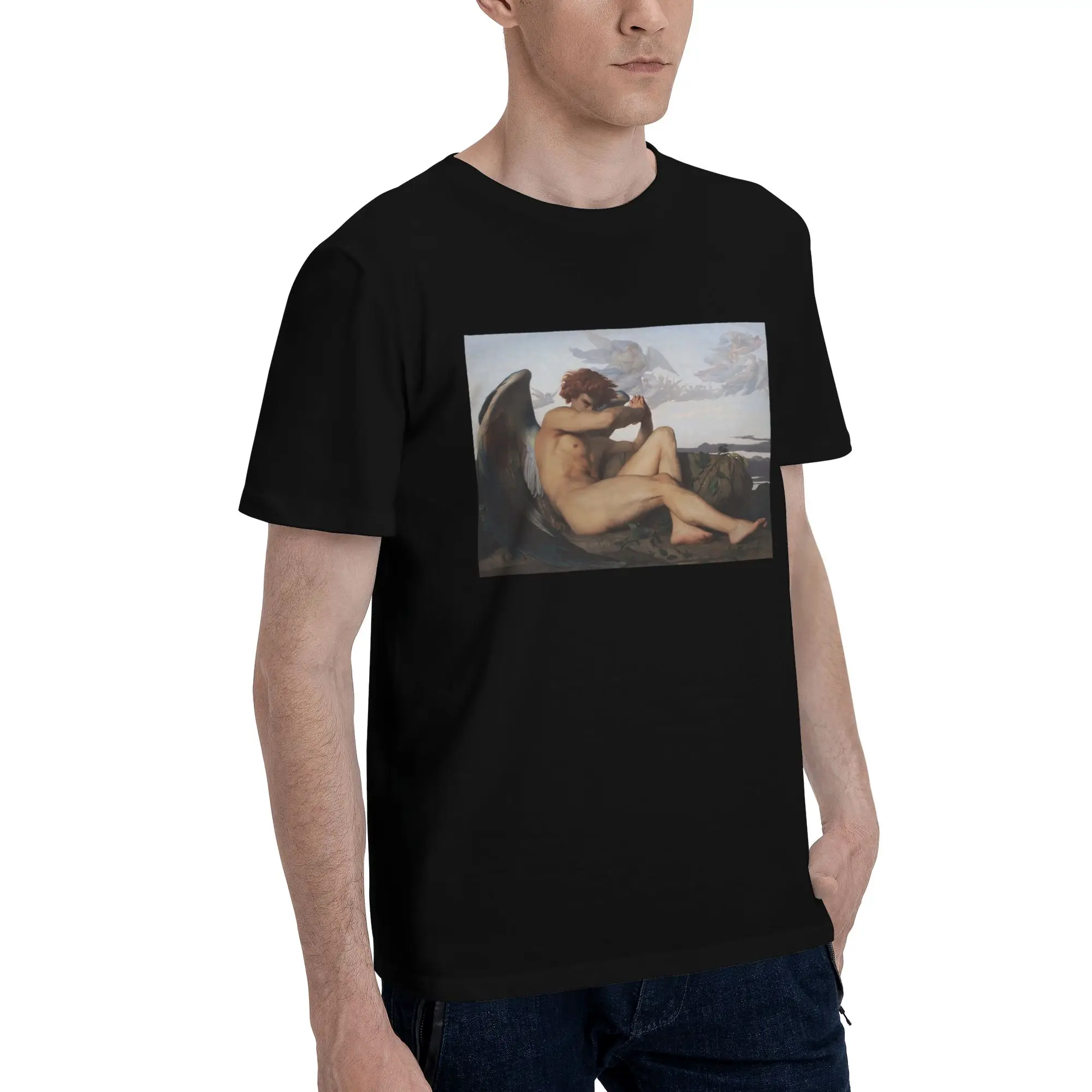 

Fallen Angel by Alexandre Cabanel Men T-Shirt Oversized T Shirts Men's Crew Neck Cotton Tees Short Summer Male