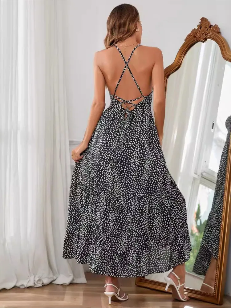 Für Frauen Spaghetti Strap Backless Kleid Neue Sommer Mode Elegante Print Party Lange Kleider Weibliche Urlaub Boho Kleid Vestidos