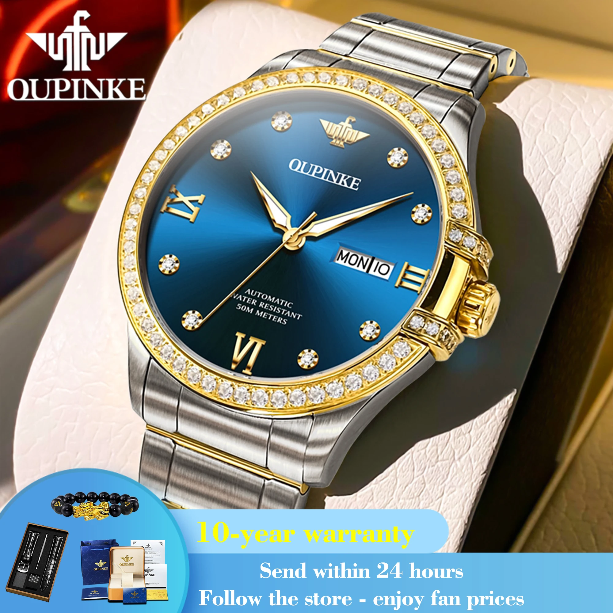 

OUPINKE 3195 Luxury Top Brand Mechanical Watch For Men Deep Waterproof Automatic Wristwatch Dual Calendar Business Man Watches