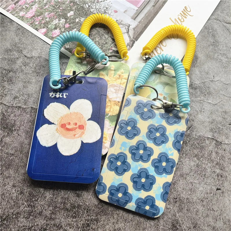 Name Tag Badge Flowers Badge Holder Spring Retractable Keychain Oil Painting Nursing Supplies Anti-lost Tag for Working Card