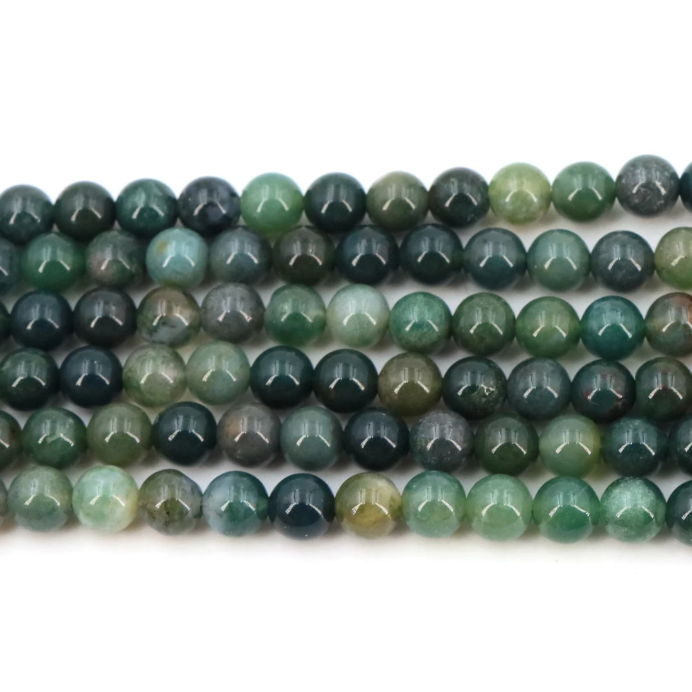 2 3 4 6 8 10 12 مللي متر الحجر الطبيعي الجولة الأخضر الطحلب العقيق اليشم حجر خرزة مباعدة كريستال لصنع المجوهرات سوار ذاتي الصنع التطريز #5