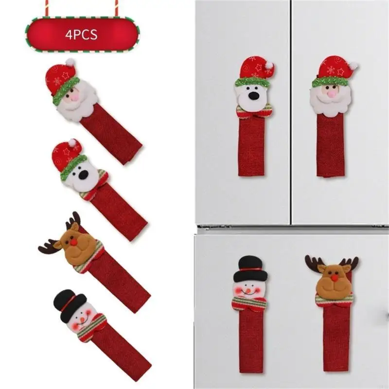 フェスティブ冷蔵庫ハンドルカバー4PCSパッククロス屋内ドアハンドル用のクリスマスキッチンアプライアンス装飾B95B