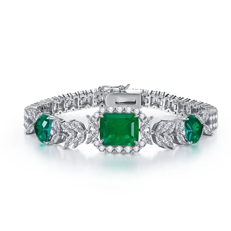 

2023 New S925 Sterling Silver Imitation Emerald 10 * 12 Bracelet Fashionable and Elegant in European American Style