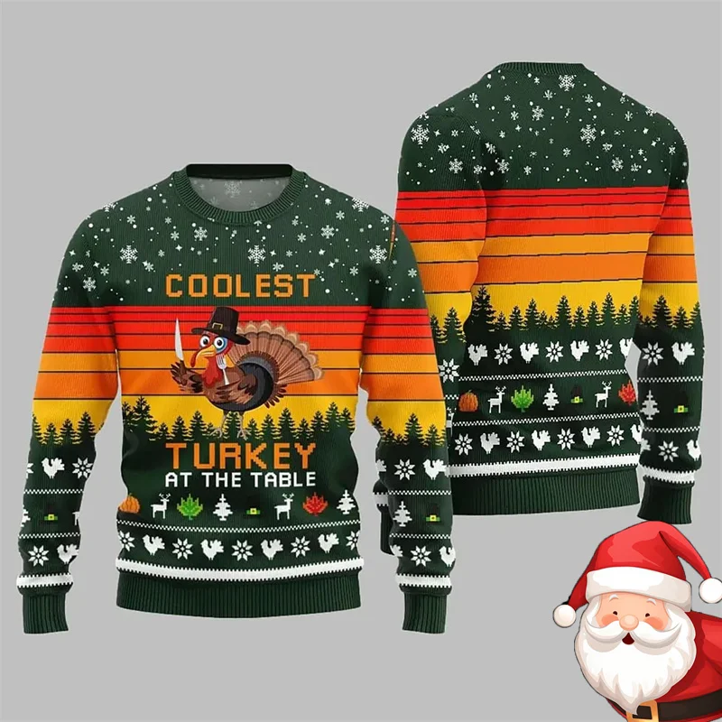 Men's Ugly Christmas Pullover Funny Santa Claus Graphic Print Fashion Winter Warm Casual Oversized Holiday Sweatshirt