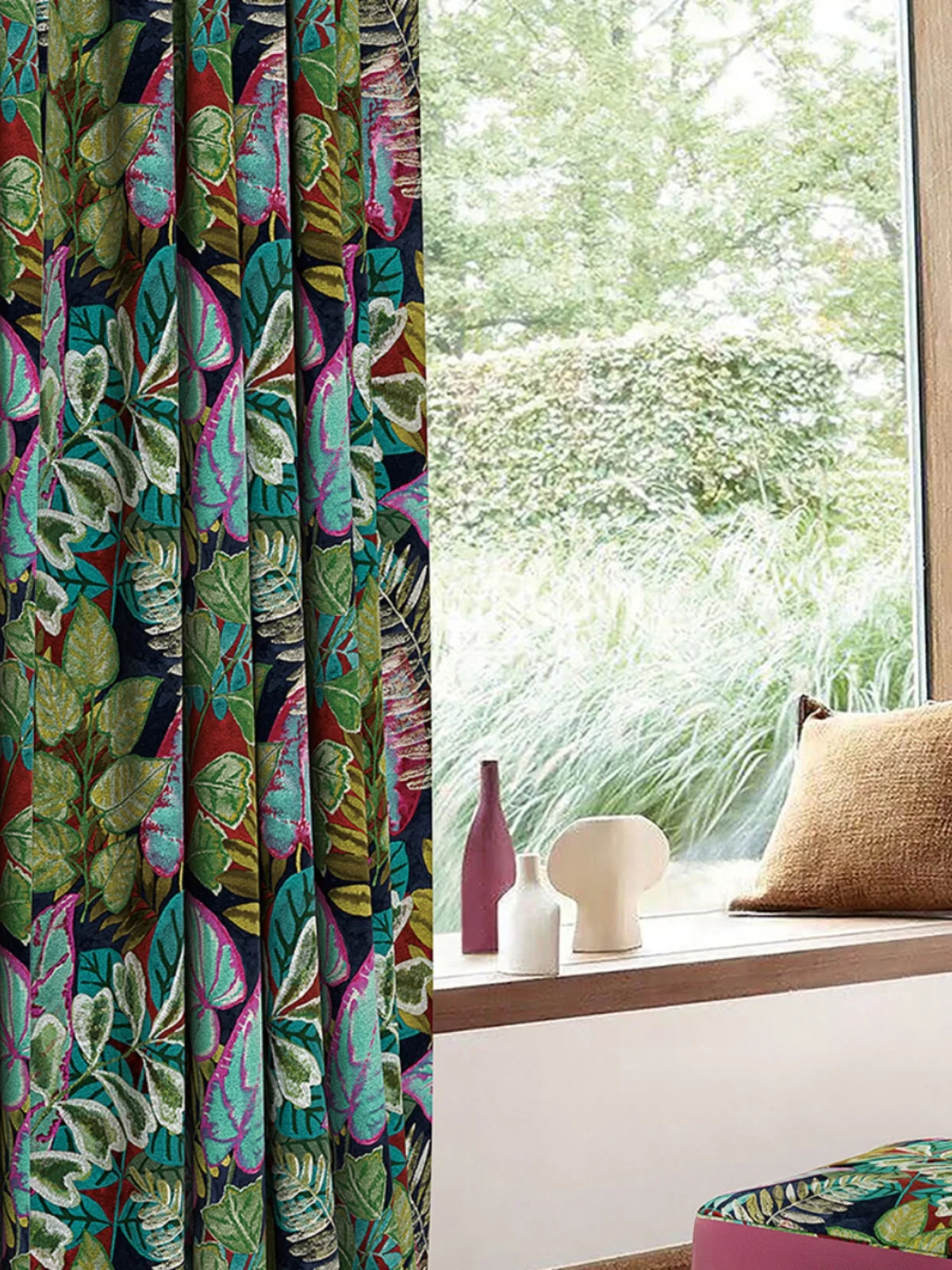 

Ретро-американская портьерная ткань с плотной вышивкой, разноцветная, с лесным узором, декоративная, светонепроницаемая, из хлопка и полиэстера